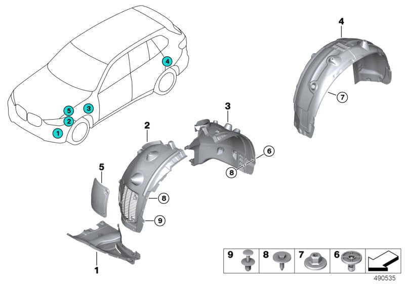 Front Bonnet Fender Liner Lower Panel Left 51718069307 Compatible With BMW For X5 G05 (2019)