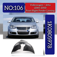 Front Wheel Right Fender Lining 1K0805978 Compatible With Volkswagen Jetta (2005-10) No.106