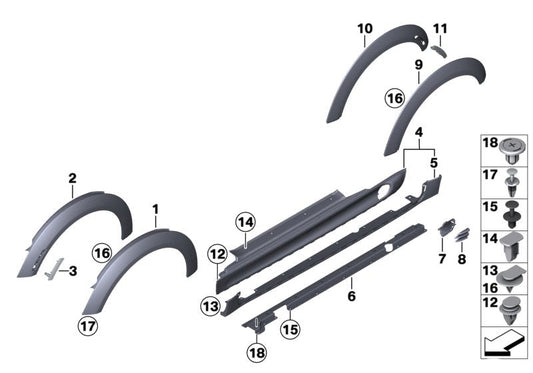 Front Right Wheel Arch (EYEBROW ) 51777349422 Compatible With MINI (R56) & MINI Convertible (R57) Tag No.114