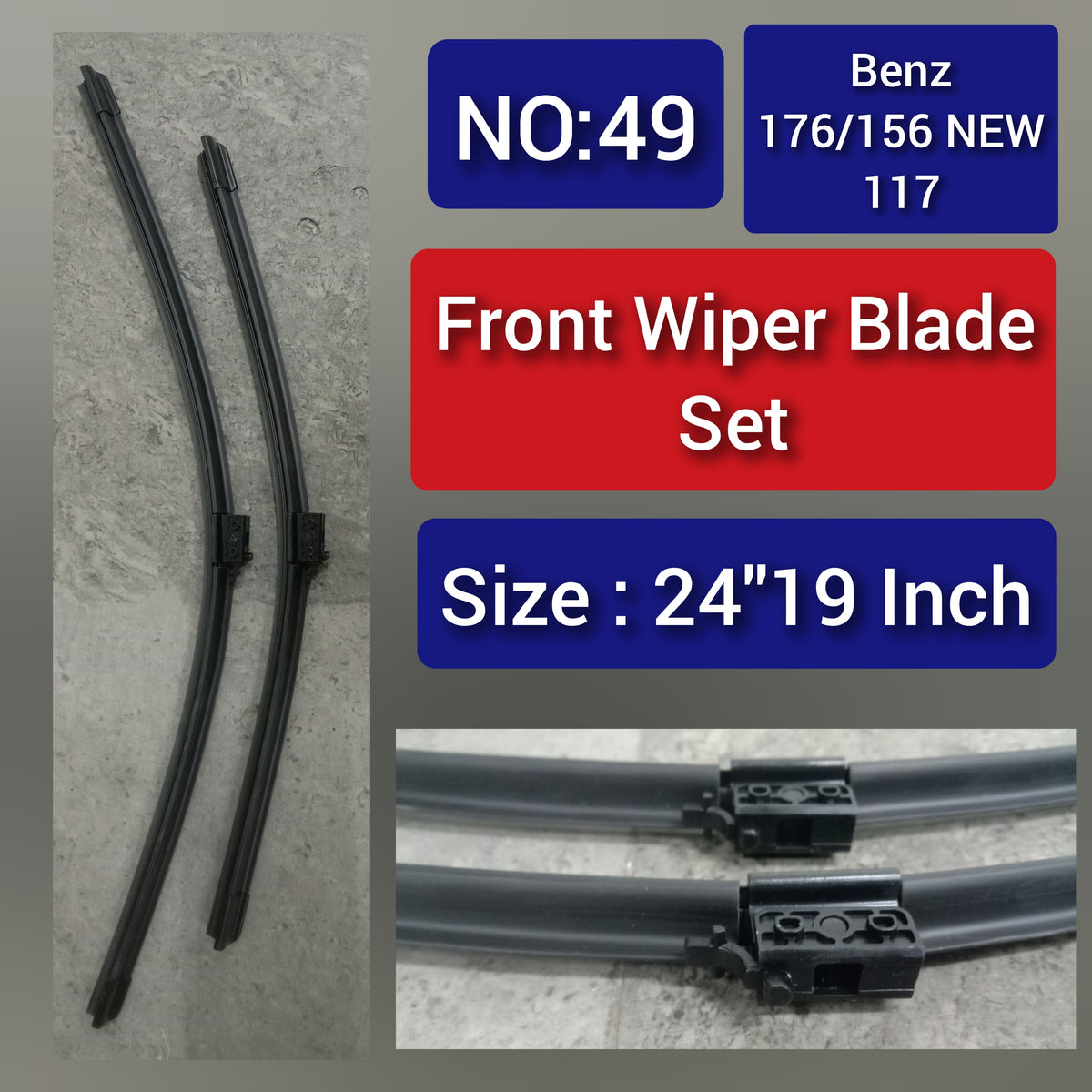 Front Wiper Blade Set (24'19 Inch) Compatible with MERCEDES BENZ  A-CLASS W176 & CLS C117 & GLA W156 Tag-WBF-49