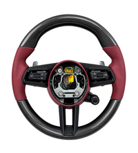 Carbon Fiber & Burgundy Smooth Leather Steering Wheel Compatible With Porsche All Models