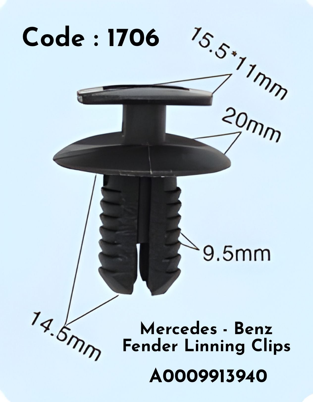 Fender Linning Cips A0009913940 (Set of 10) Code:1706 Compatible With  Mercedce Benz