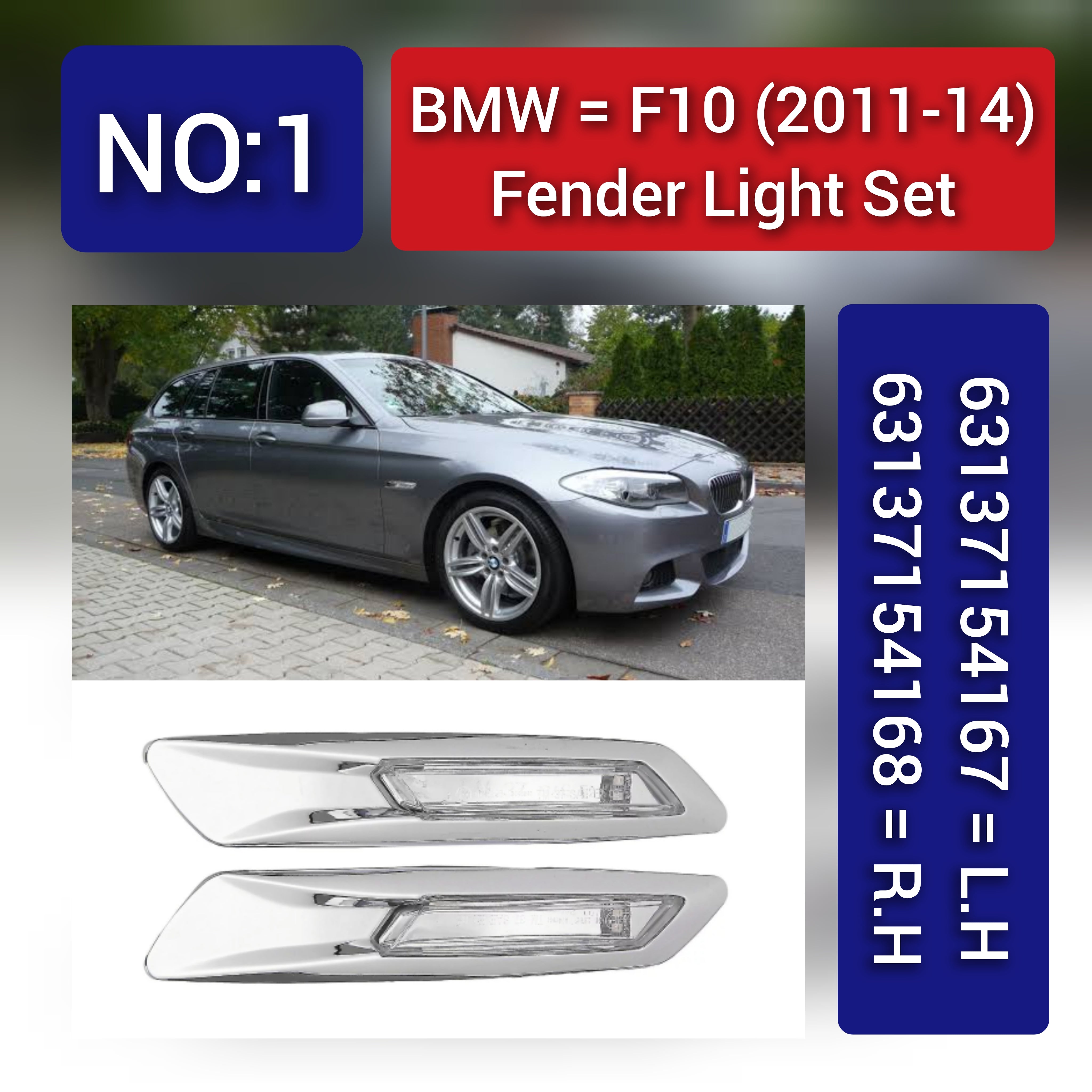 Additional Turn Indicator Lamp Left 63137154167 & Right 63137154168 Compatible with BMW 5 Series (F10) 2011-2014 Tag-FBL-01