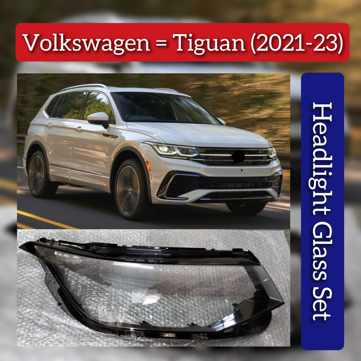 Front Headlight Glass Compatible with Volkswagen Tiguan (2021-2023)