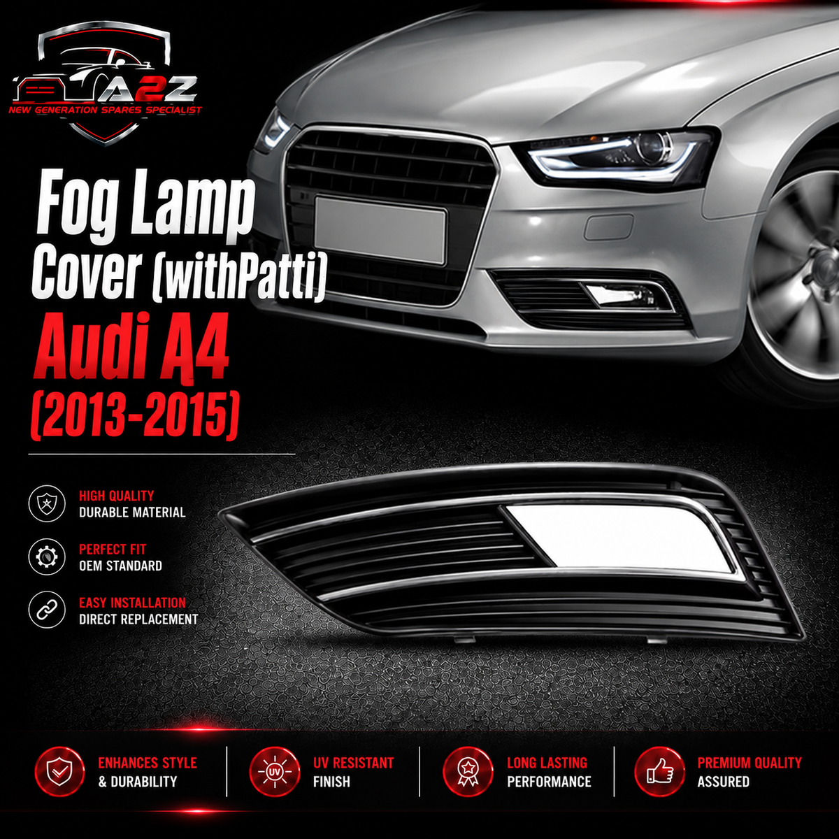 Fog Lamp Cover Left 8K0807681K & Right 8K0807682K 8E0807681F01C Compatible With AUDI A4 (2013-2015) Fog No.20 (2013-15)