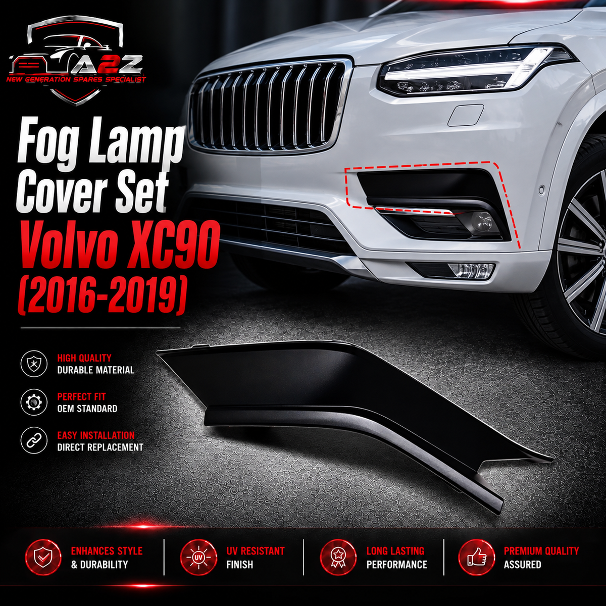 Fog Lamp Cover Set Left 31383958 & Right 31383959 Compatible With Volvo XC90 (2016-19)