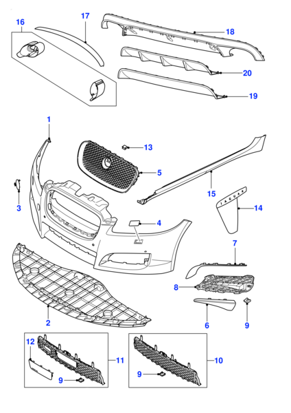 Front Bumper Blade (Chromed) Left C2Z16217 Right C2Z16213 Compatible With Jaguar  XF I (X250)  XF II (X260)