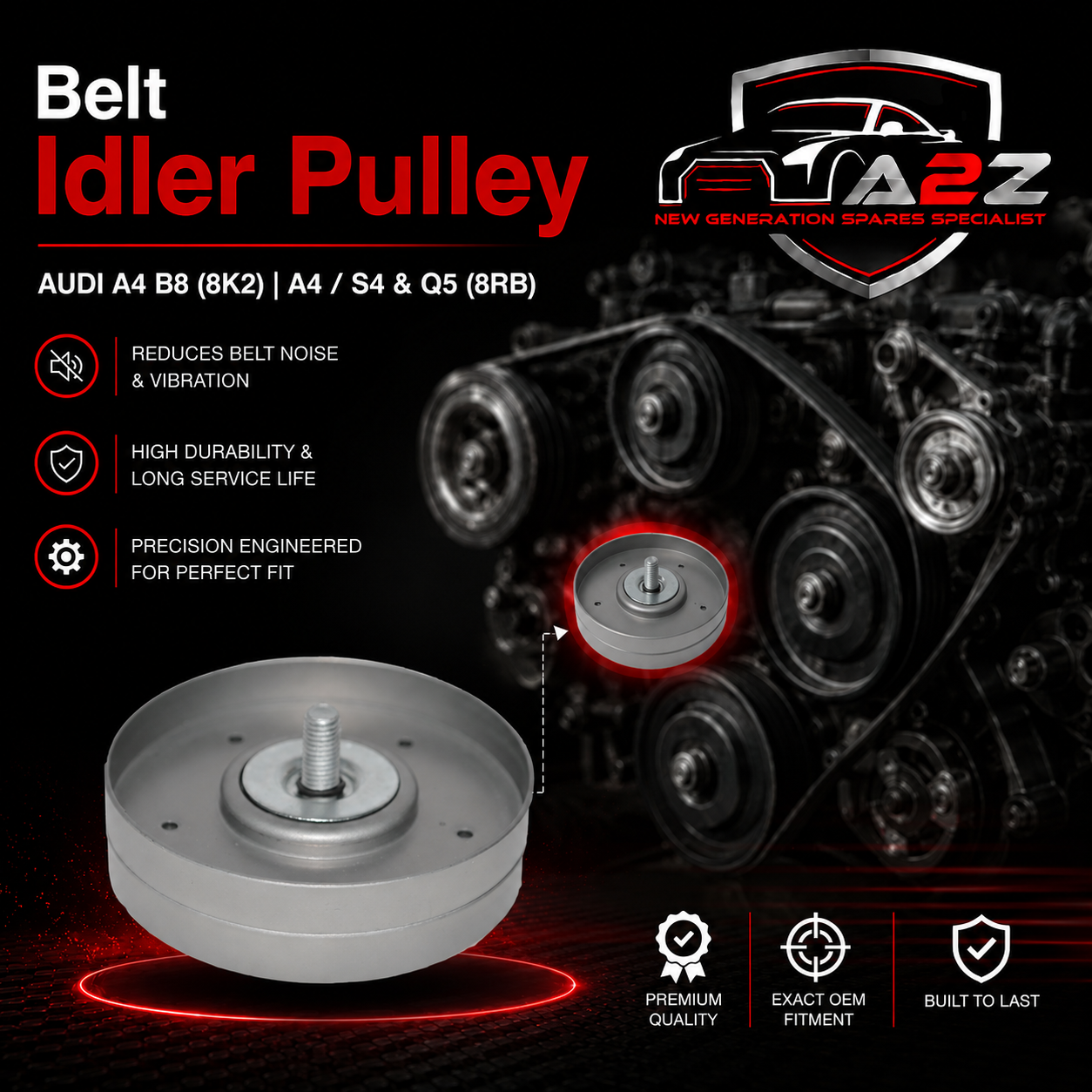 Belt Idler Pulley 06H903341D 06H903341C 06H903133G Compatible with AUDI A4 B8 (8K2) | A4 / S4 & Q5 (8RB) Tag no : 7