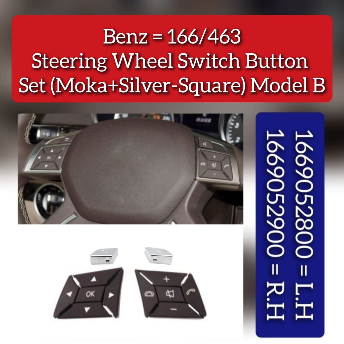 Moka-Square Steering Wheel Switch Control Buttons 1669052800 1669052900 Compatible with MERCEDES BENZ GL-CLASS W166 & ML-CLASS W166 & G Class W463 & GLC C218