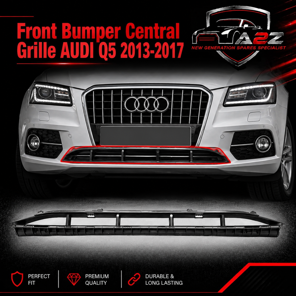 Front Bumper Central Grille 8R0807647B Compatible With  AUDI Q5 S-Line 2013-2017 Tag No.153