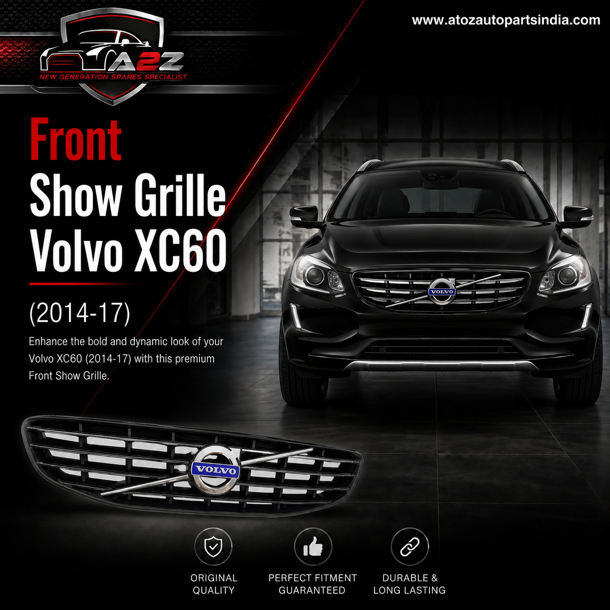 Front Bumper Grille 31383751 Compatible With Volvo XC60 (2014-17)