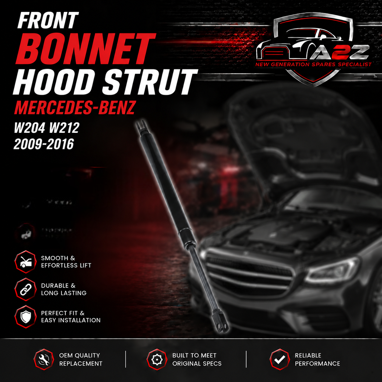 Front Bonnet Hood Strut 2048800029 Compatible With  MERCEDES-BENZ C CLASS W204 E CLASS W212 2009-2016