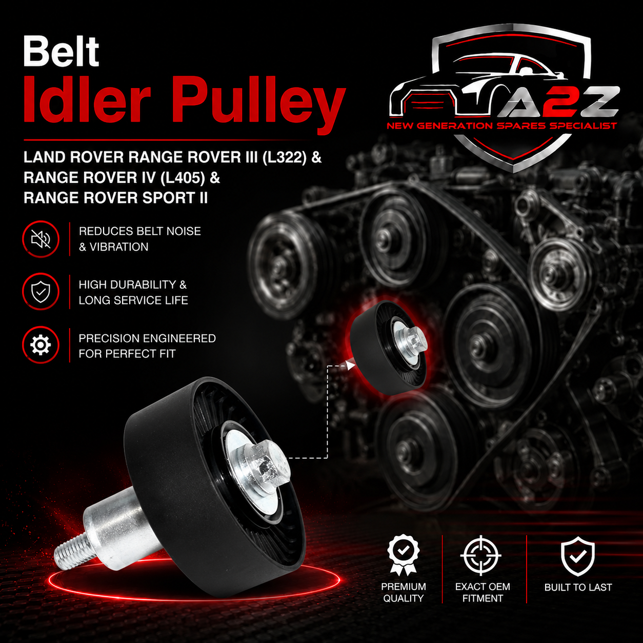 Belt Idler Pulley  LR025083  Compatible with LAND ROVER RANGE ROVER III (L322) & RANGE ROVER IV (L405) & RANGE ROVER SPORT II (L494)
