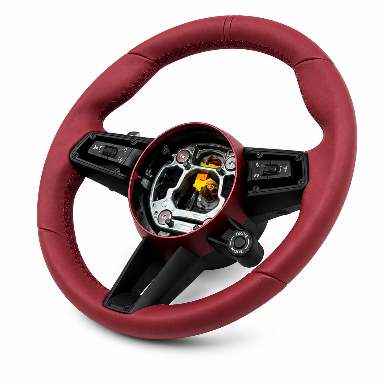 Burgundy Smooth Leather Steering Wheel Compatible With Porsche All Models