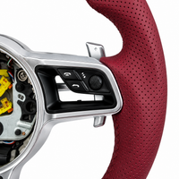 Carbon Fiber & Burgundy Perforated Leather Steering Wheel Compatible With Porsche All Models