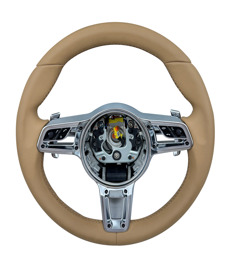 Leather Steering Wheel (Beige Smooth Leather) Compatible With Porsche All Models