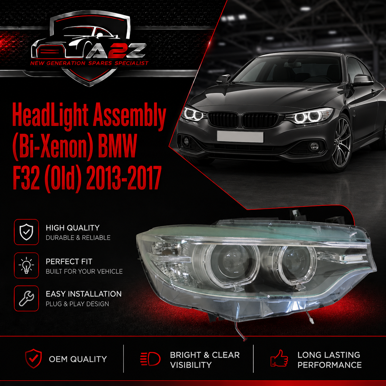 Complete Headlight Assembly (Bi-Xenon) Left 63117377843 & Right 63117377844 Compatible With BMW F32 (Old) 2013-2017