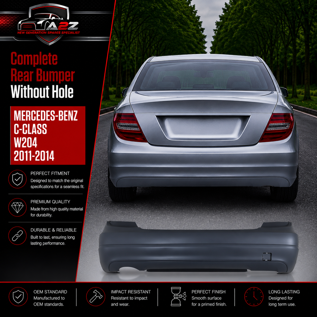 Rear Bumper A2048806740 Compatible With MERCEDES-BENZ C-CLASS W204 2007-2014 No :- 3B