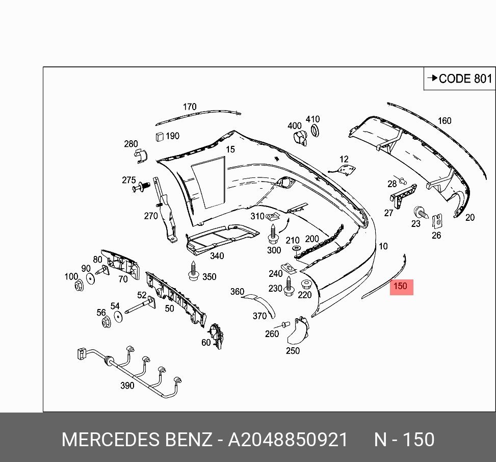 Rear Bumper Chrome Left 2048850921 & Right 2048851021 Compatible With Mercedes Benz C-Class (W204) (2007-2010) Tag No.282