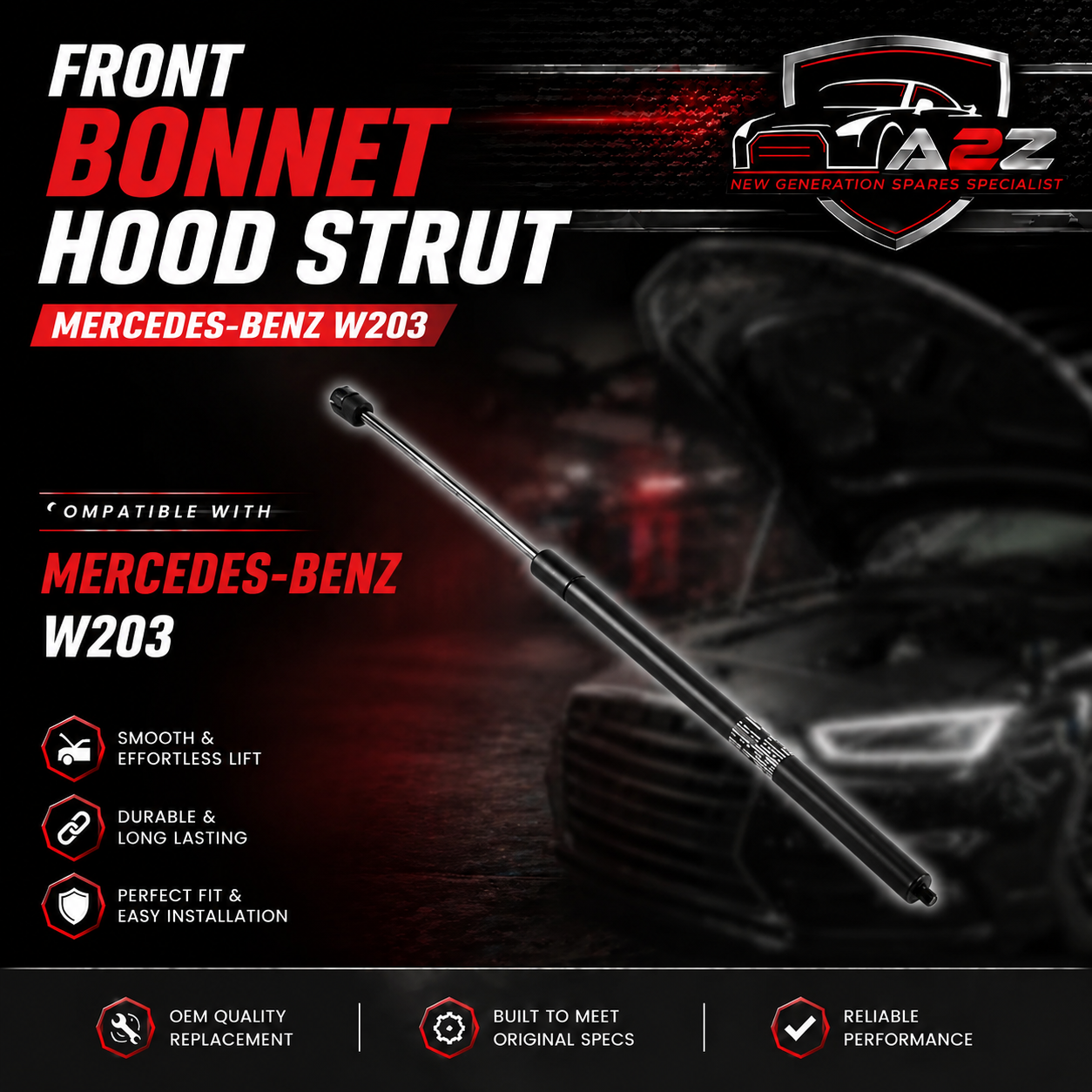 Front Bonnet Hood Strut Left 2038800029  & Right 2038800929 2038800429 Compatible With MERCEDES-BENZ C-CLASS (W203) & C-CLASS Coupe (CL203) & CLK (C209)