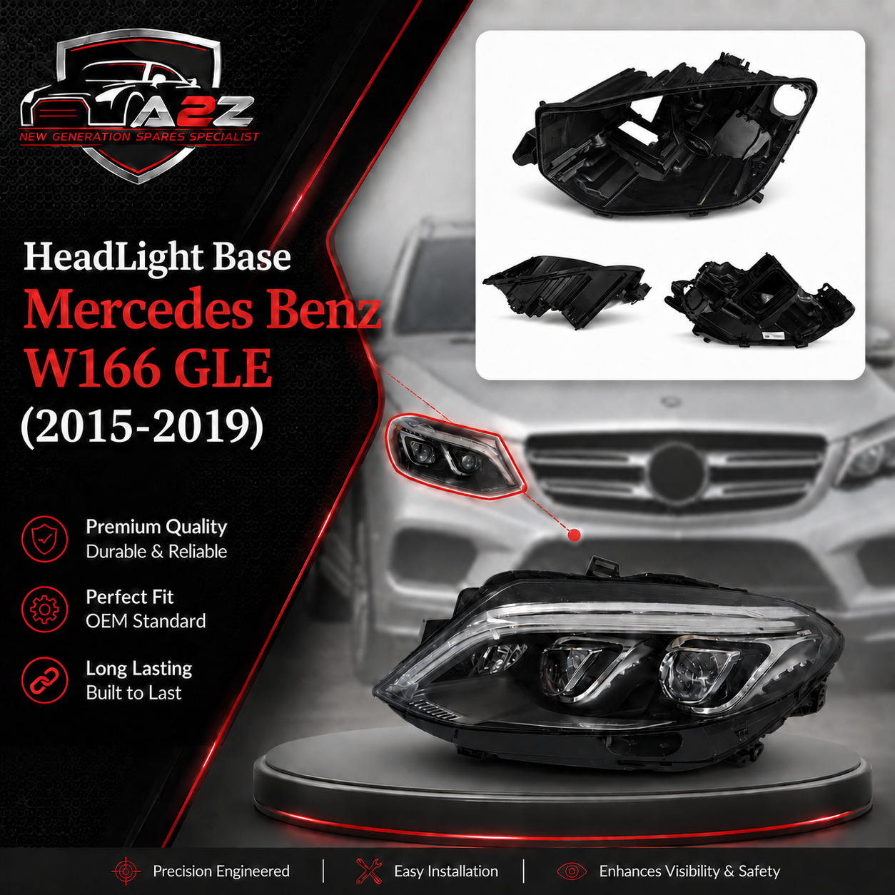 Headlight Base Compatible With Mercedes Benz W166 GLE (2015-2019) Tag No.116