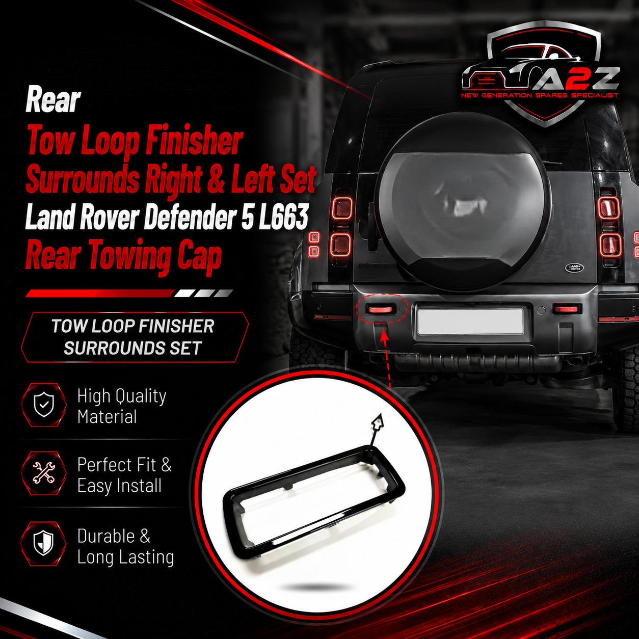 Rear Tow Loop Finisher Surrounds Right & Left Set LR149775 LR149776 Compatible With Land Rover Defender 5 L663