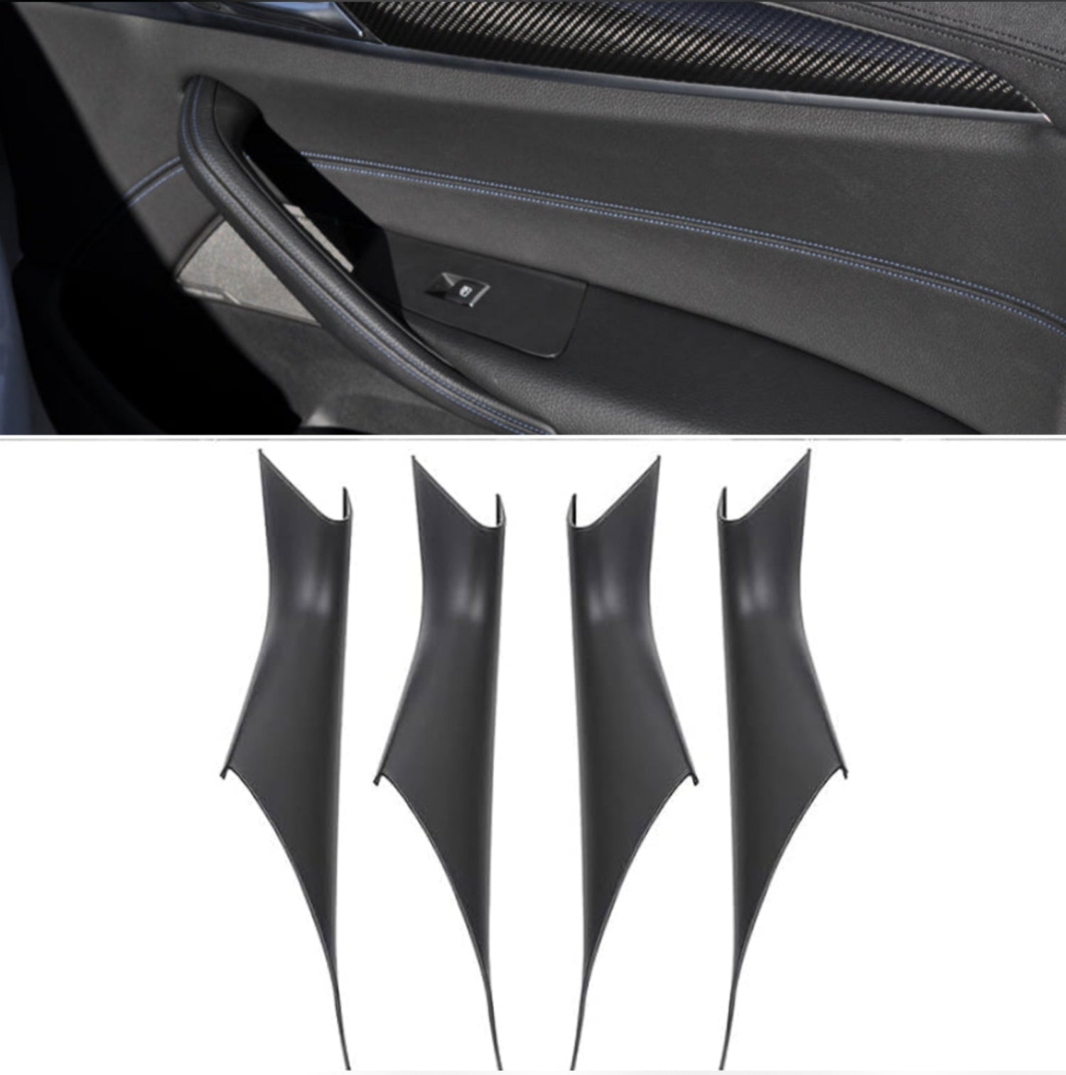 BMW 5 Series G30 black inner door handle set – 4-piece replacement without leather for 2017–2023 models with OEM fit and premium finish

