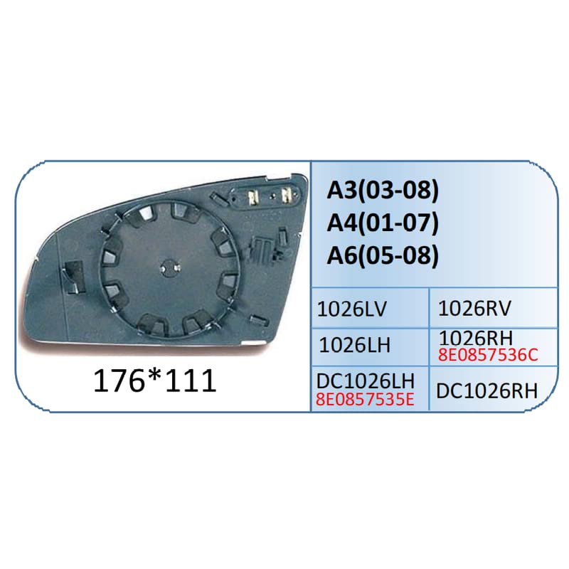 Mirror Glass Compatible With Audi A4 Mirror Glass A3 03-08 A4 01-07 A6 05-08 Left 1026 LEFT
