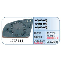 Mirror Glass Compatible With Audi A4 Mirror Glass A3 03-08 A4 01-07 A6 05-08 Left 1026 LEFT