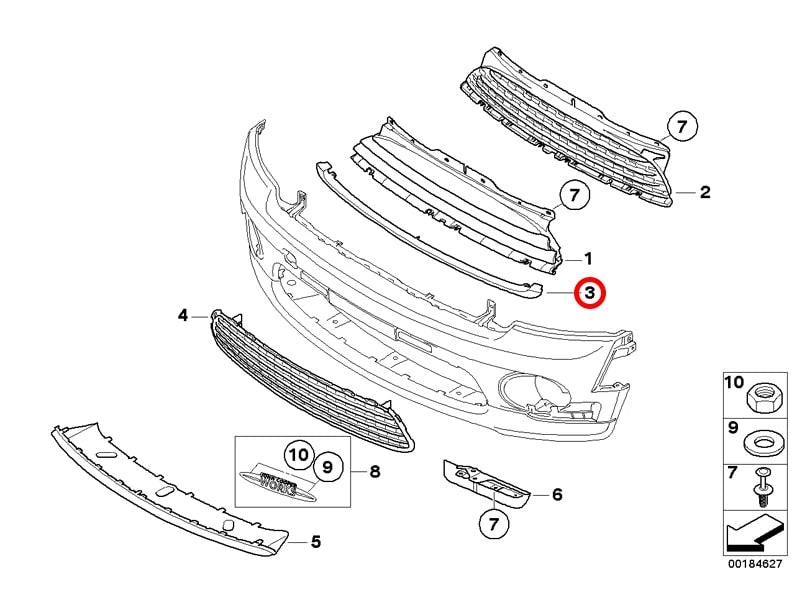 Show Grill Lower Chrome Silver 51112751624 Compatible With Mini Cooper (R55/R56) (2011-2014) Tag No.89