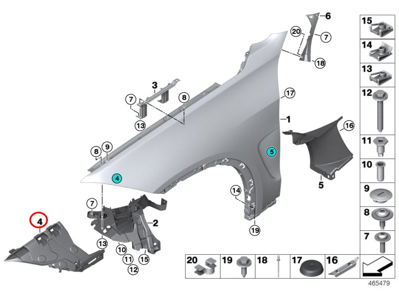 Front Fender Mounting Bracket Set Right 51117337093 & Left 51117337092 Compatible With BMW For X5 F15 (2014-18)