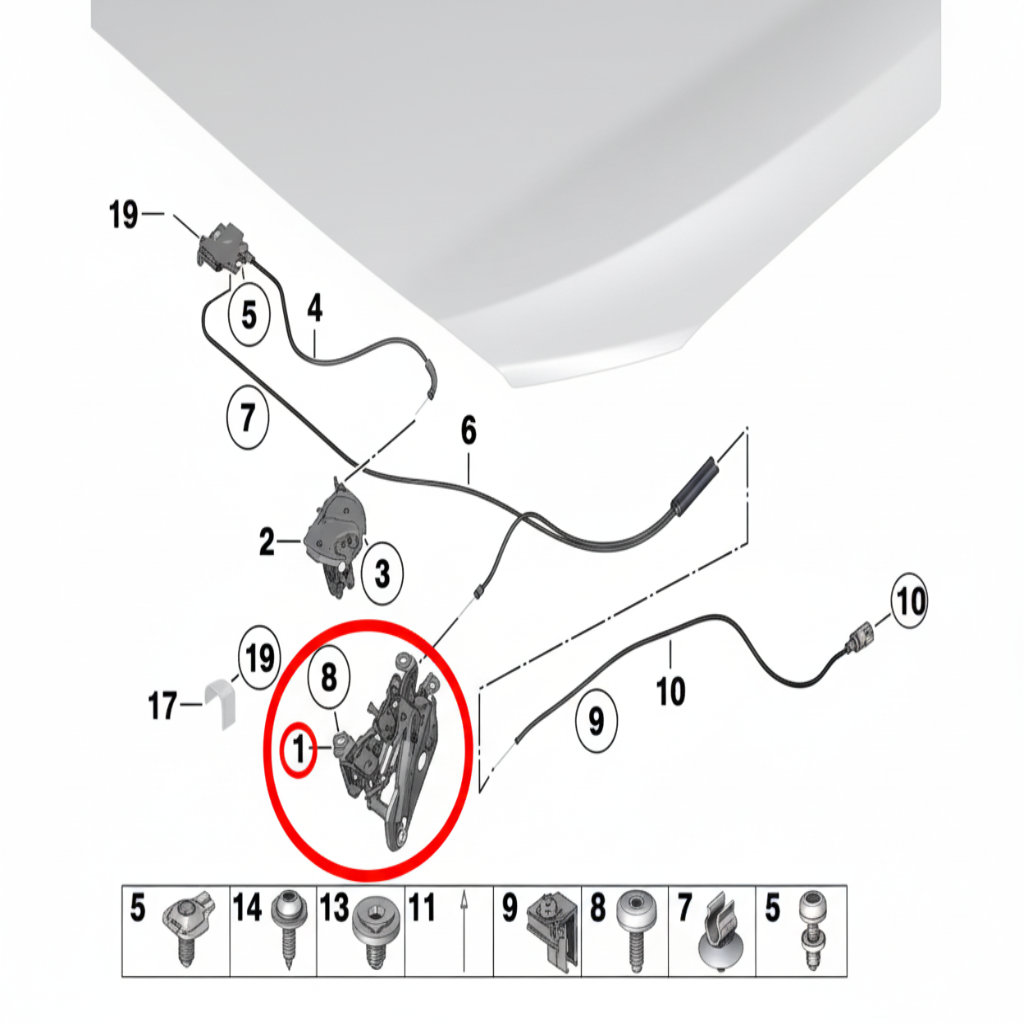 Front Left Lower Hood Lock Lid Latch 51237206453  Compatible With BMW 5-Series F10 (2009-19)
