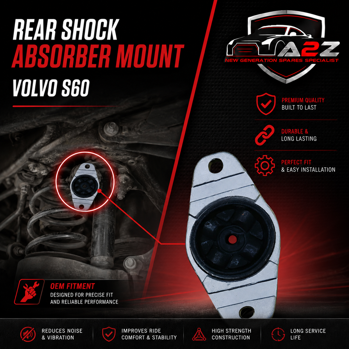 Rear Suspension Support Strut Mount  31323230F Compatible With Volvo S60