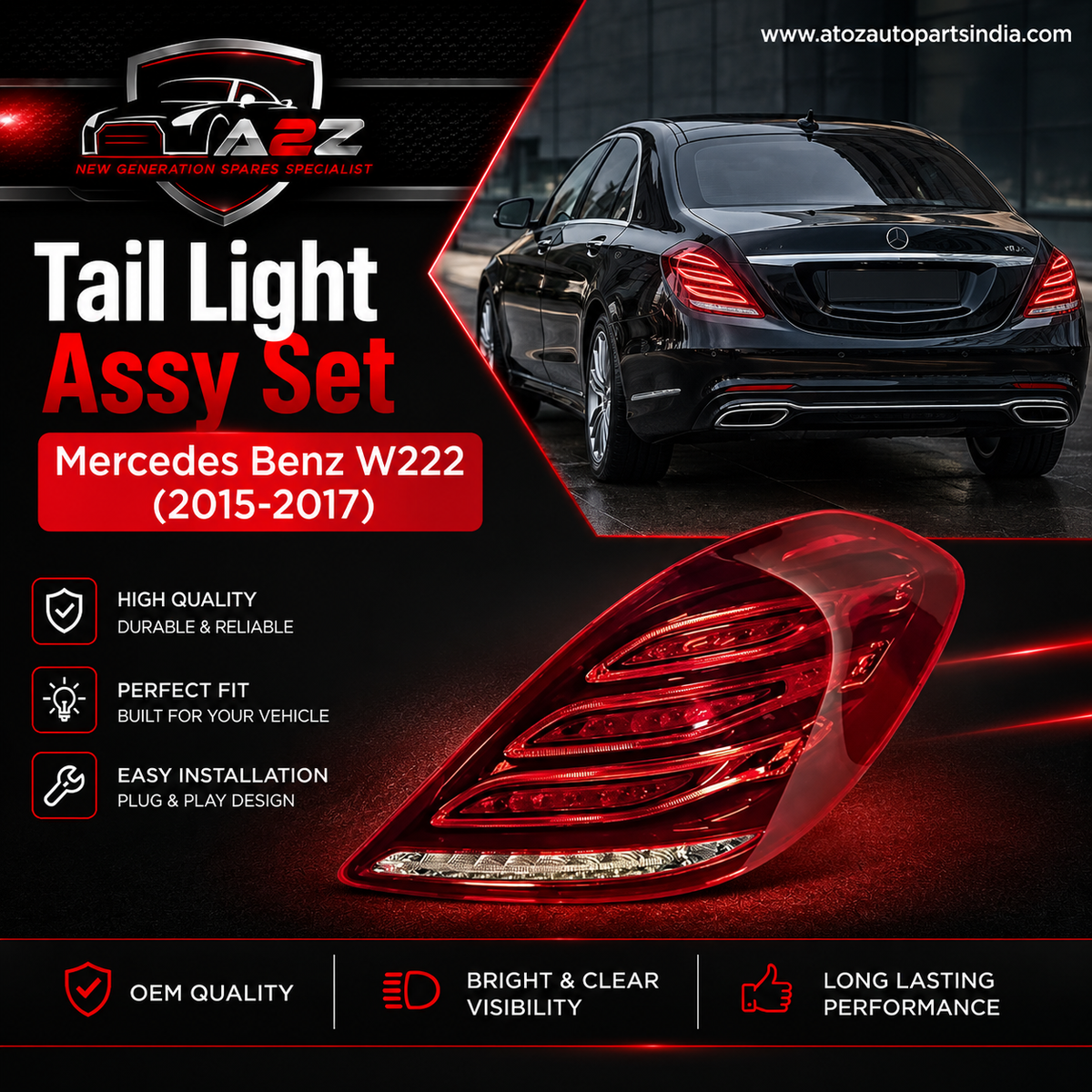 Tail Light Assy Set Left 2229065501 & Right 2229065401 Compatible With Mercedes Benz W222 (2015-2017) Tag No.117