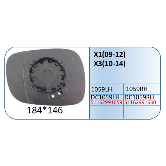 Mirror Glass Compatible With Bmw X1 Mirror Glass X1 E84 2010-2016 X3 F25 2011-2014 Right 1059 RIGHT