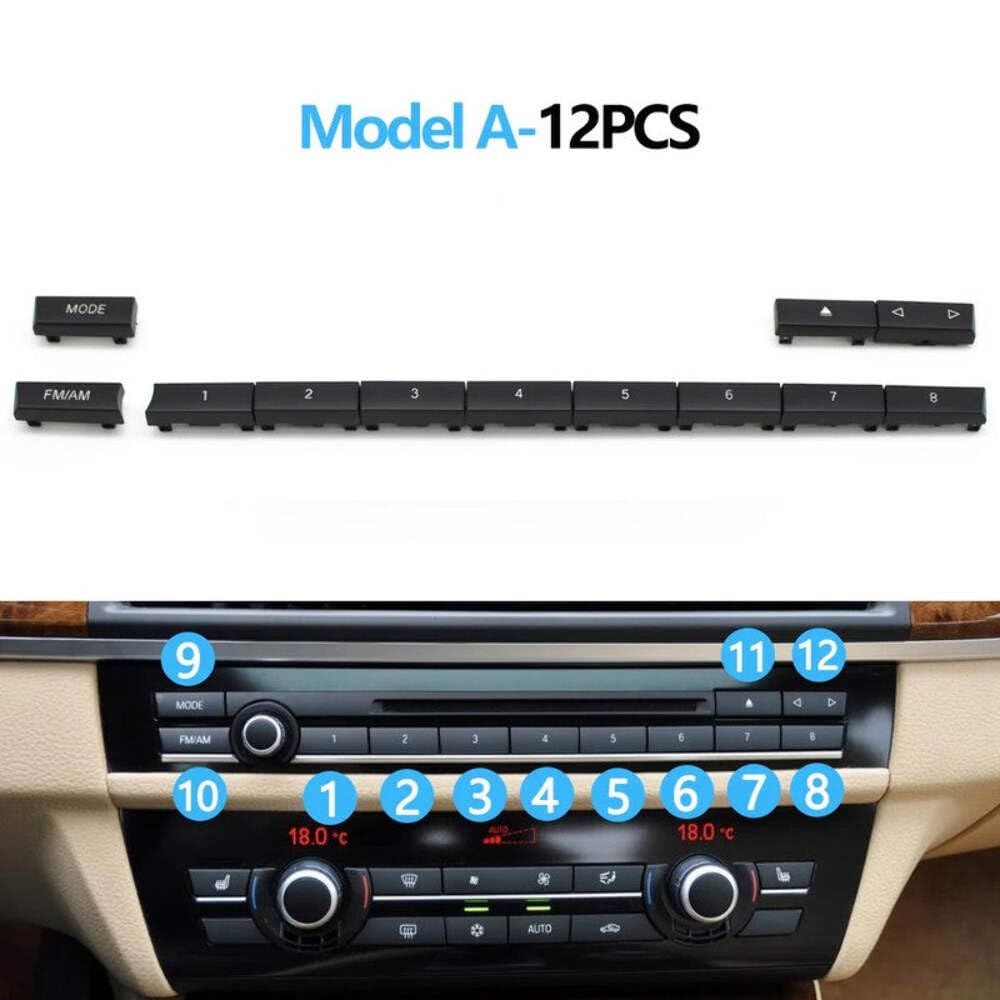 CD Player Buttons 12pcs Set Model A Black 61319386651-Q12 Compatible With BMW 5/6/7 Series F10 F11 F18 F07 F06 F12 F13 F01 F02 F04