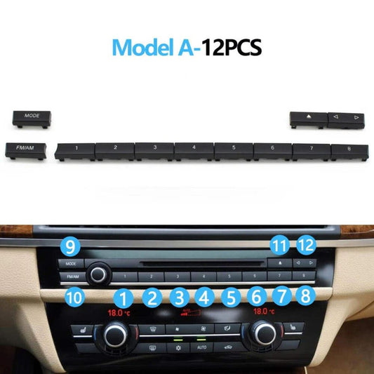 CD Player Buttons 12pcs Set Model A Black 61319386651-Q12 Compatible With BMW 5/6/7 Series F10 F11 F18 F07 F06 F12 F13 F01 F02 F04