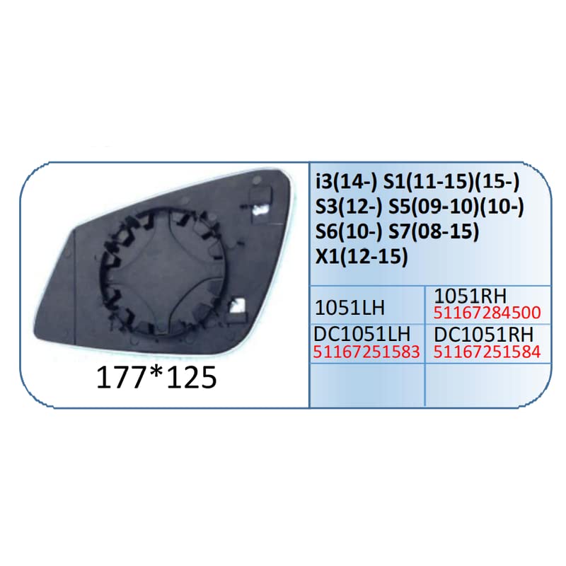 Mirror Glass Compatible With Bmw 5 Series Mirror Glass 1 Series F20 12-14 3 Series F30 12-18 5 Series F10 10-17 6 Series F12 11-16 7 Series F02 09-16 Right 1051 RIGHT