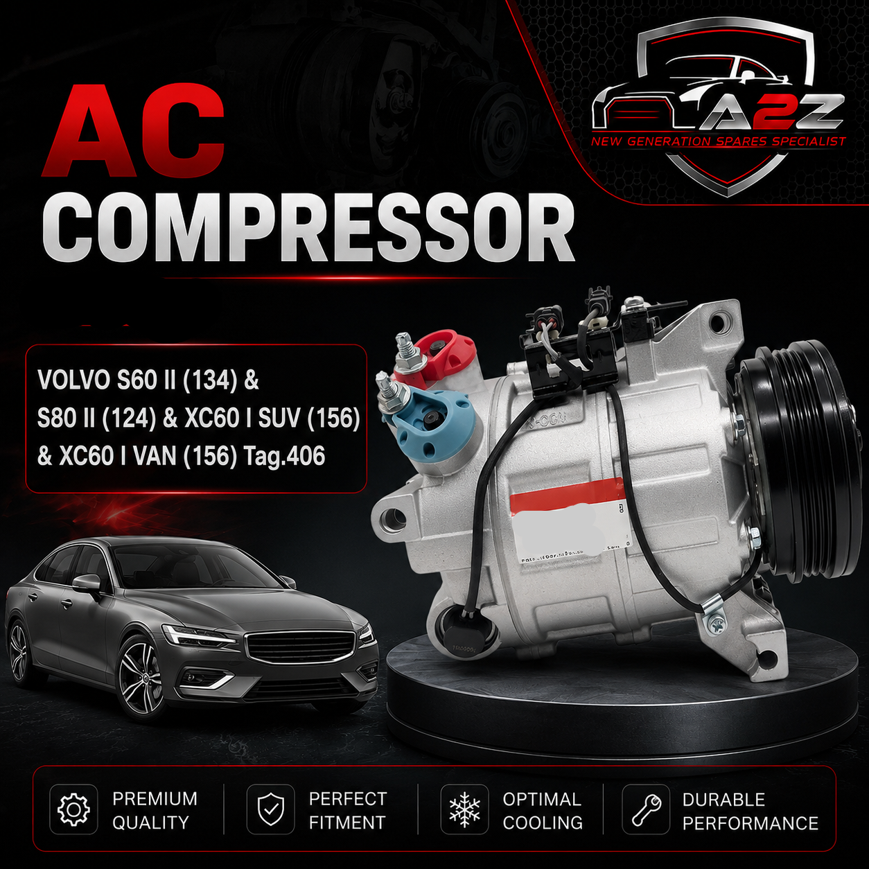AC Compressor 36001462 & 31315453 & 31332386 & 31366155 & P31315453 Compatible With VOLVO S60 II (134) & S80 II (124) & XC60 I SUV (156) & XC60 I VAN (156) Tag.406