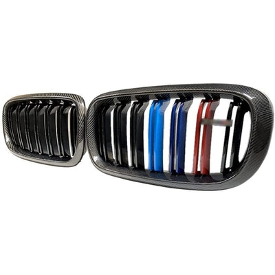 Front Bumper Grill Compatible With Bmw X5 F15 2014-2018 X6 F16 2015-2019 Front Bumper Grill Carbon Fiber Look M Colour