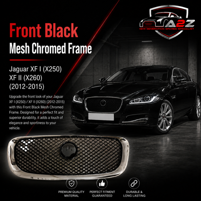 Front Black Mesh Chromed Frame C2Z13175 Compatible With Jaguar  XF I (X250)  XF II (X260) (2012-2015) Tag No.13