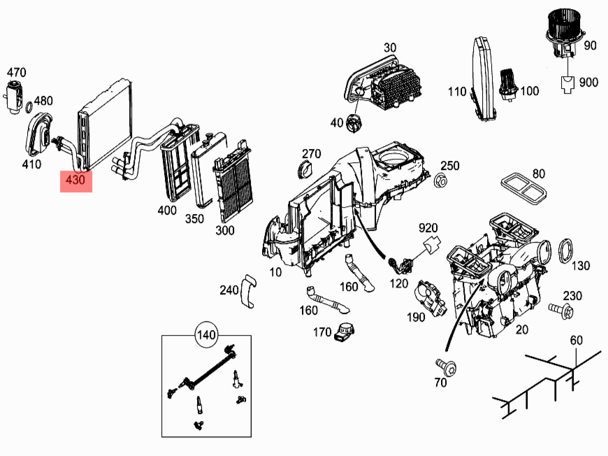 Air Conditioning Evaporator (Cooling Coil) A2048300258 Compatible with MERCEDES BENZ  C-CLASS (W204) & CLS (C218) & E-CLASS (W212) (Engine 651)