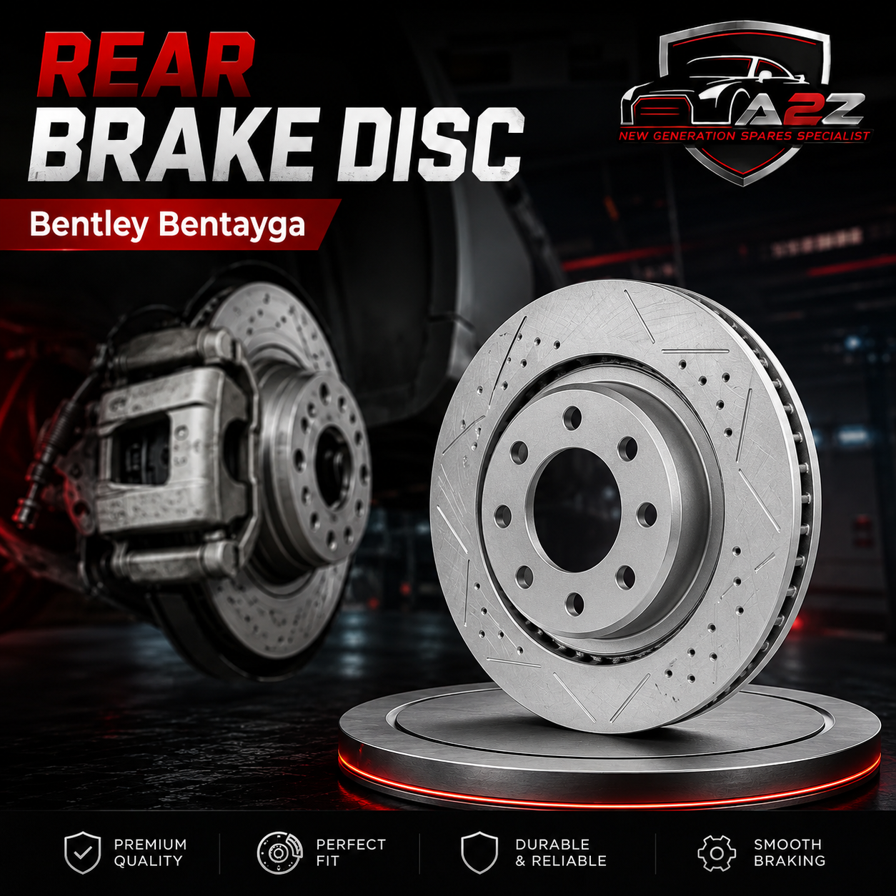 Rear Brake Disc 4M0615601H Compatible With Bentley Bentayga