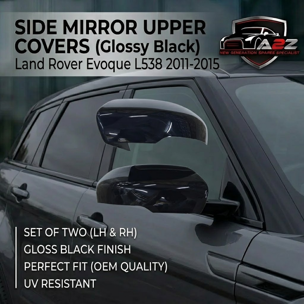 Side Mirror upper cover (Side Mirror cover) Glossy Black Left LR025170 & Right LR025171 Compatible With Land Rover Evoque L538 2011-2015 TAG-SMC-06