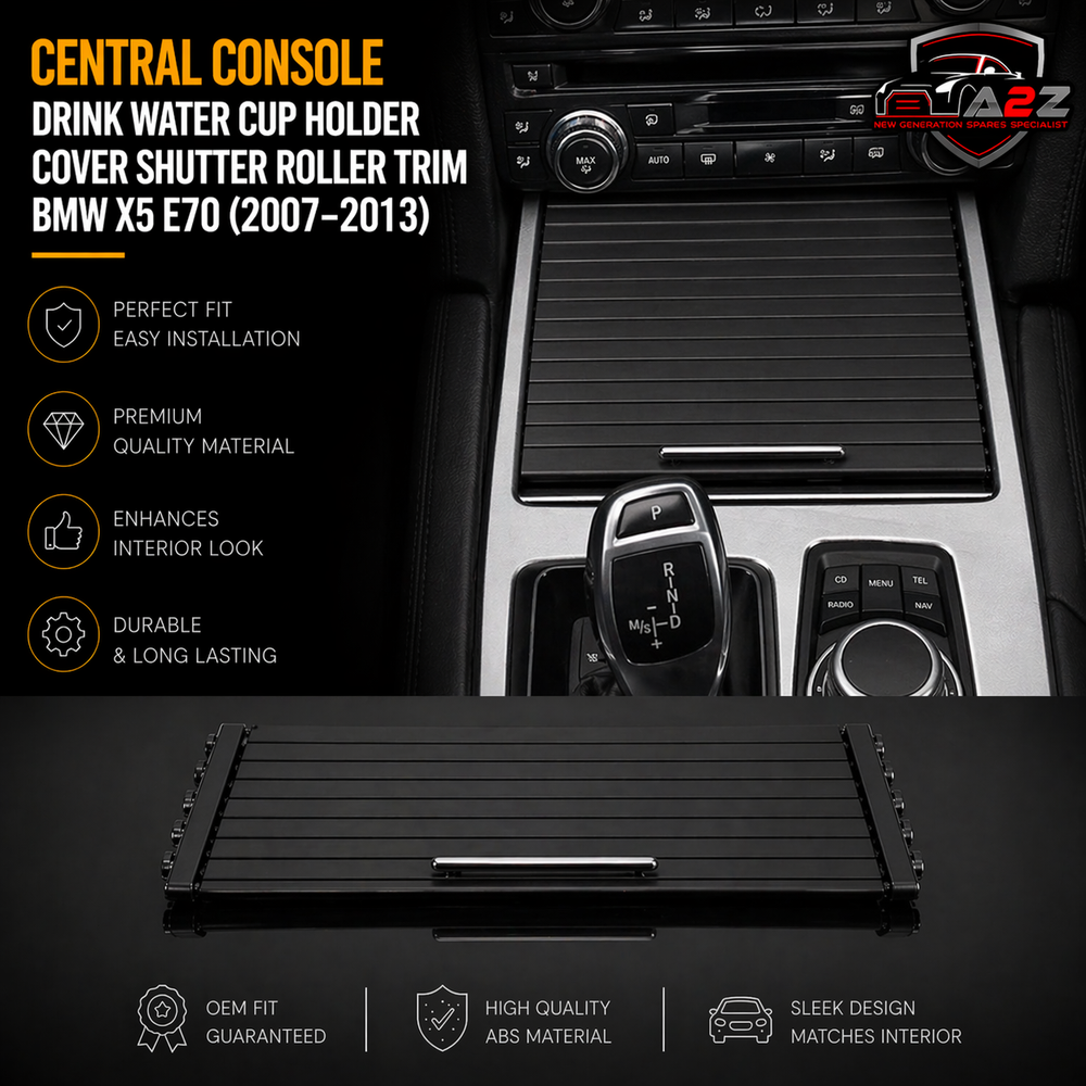 Black Central Console Drink Water Cup Holder Cover Shutter Roller Trim 51166954943-B & 51166954943-A SET Compatible With BMW X5 E70
