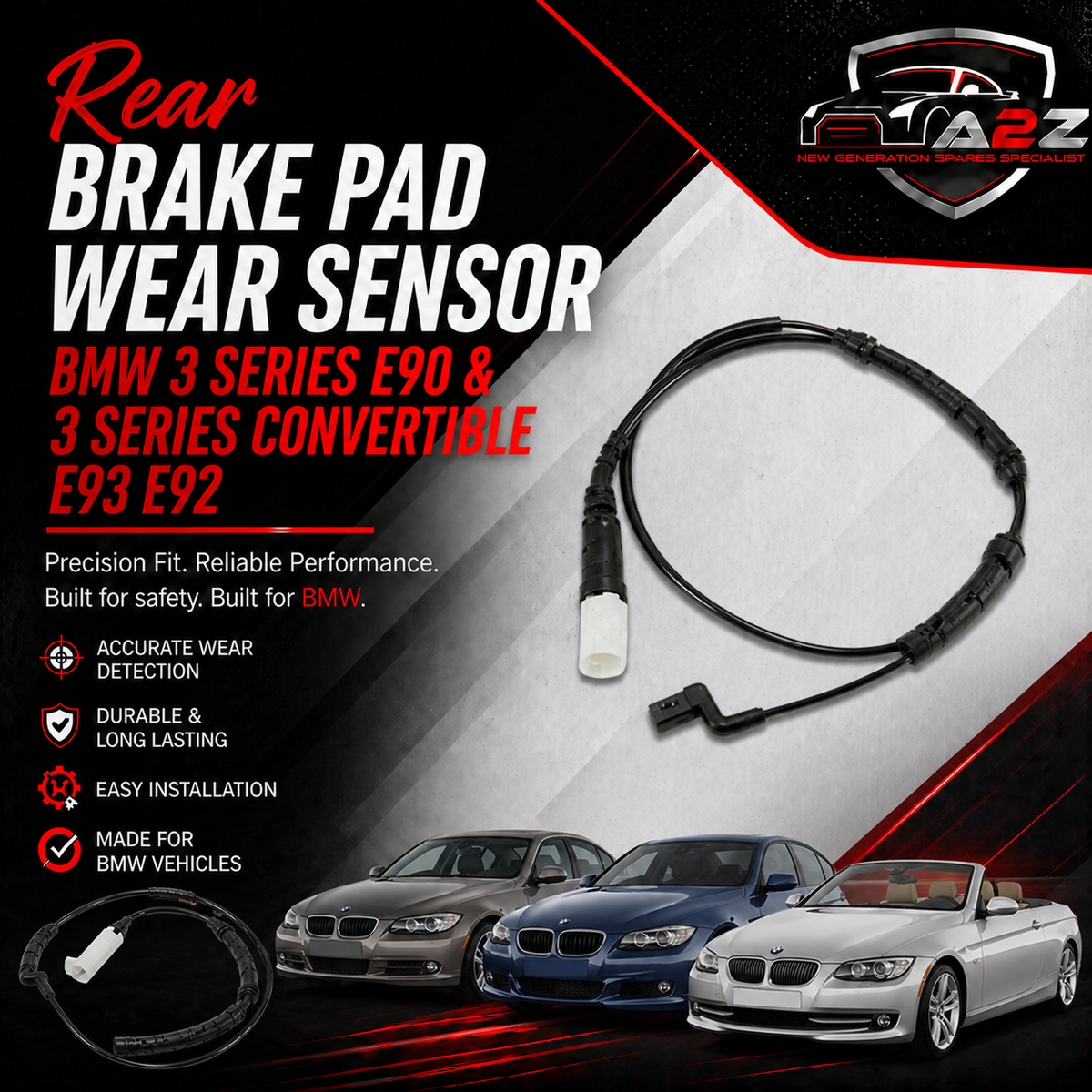 Rear Brake Pad Wear Sensor 34356789445 Compatible With BMW 3 Series E90 & 3 Series Convertible E93 E92