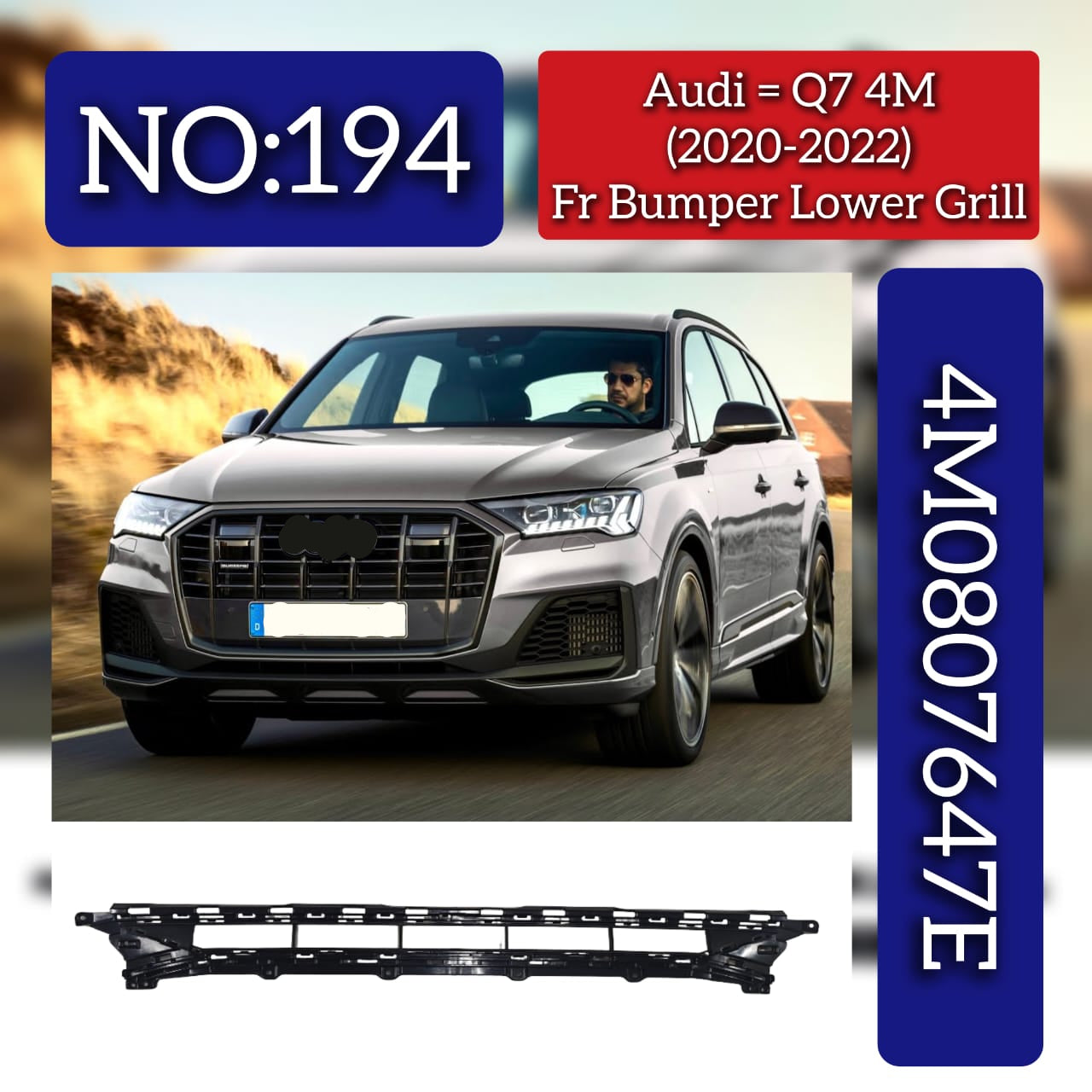 Front Bumper Lower Grill 4M0807647E Compatible With Audi Q7 (4M) (2020-2022) Tag No.194