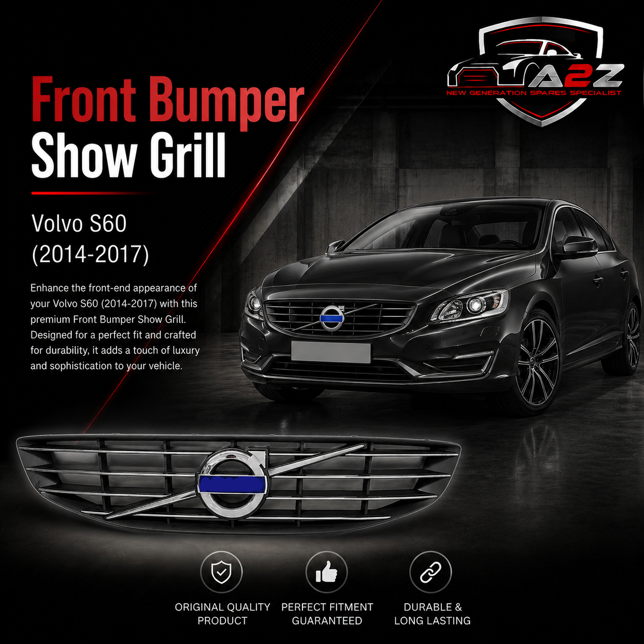 Front Bumper Show Grill 31364101 Compatible With Volvo S60 (2014-2017) Tag No.2