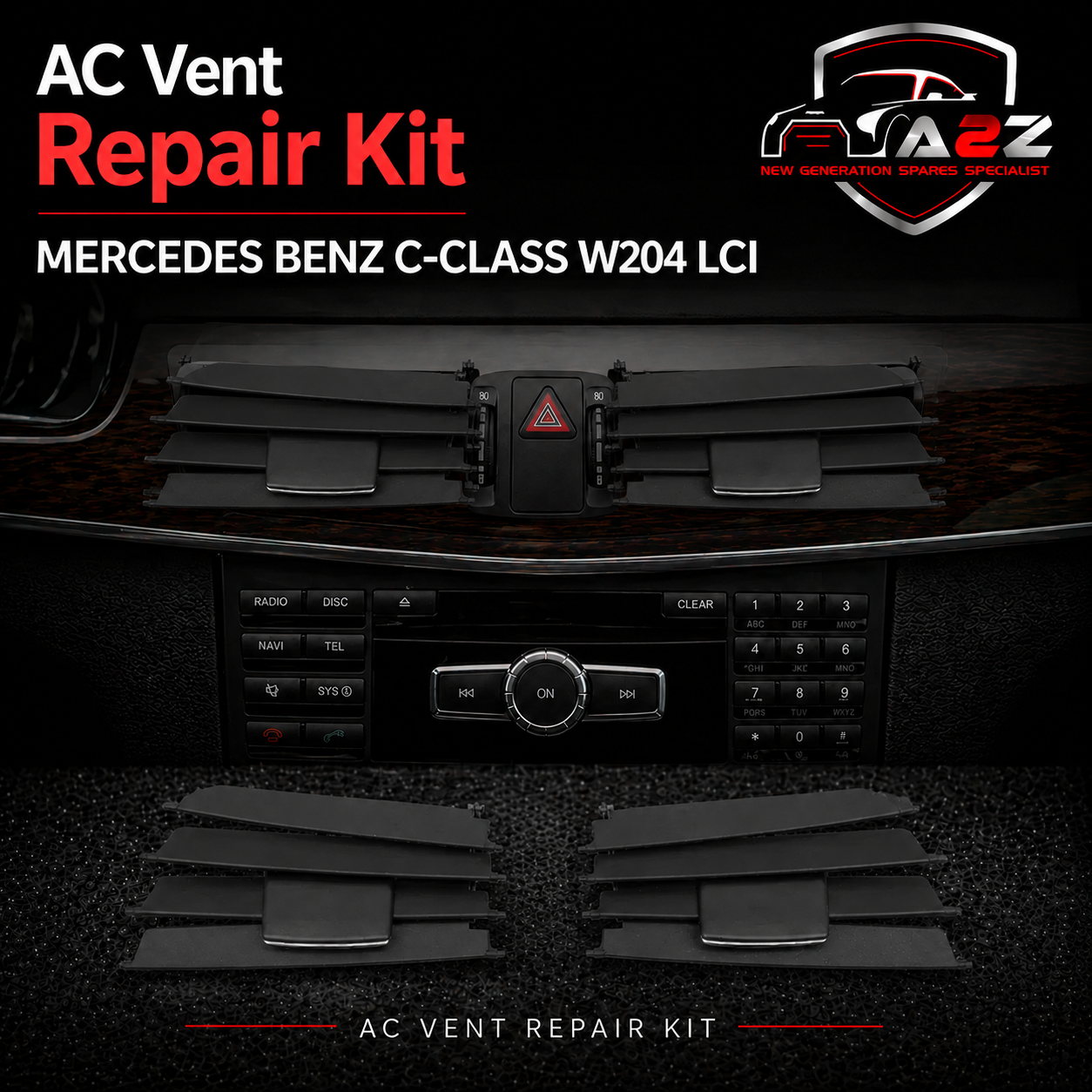 Center AC Conditioner Air Vent Grill Outlet Tab Clip Repair Kit  Black  2048306154 2048306054 Compatible With MERCEDES BENZ C-CLASS W204 LCI Tag-ACR-13