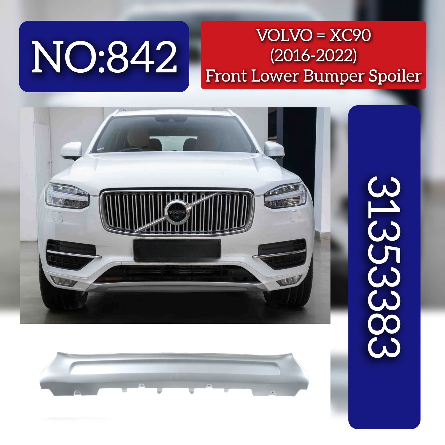 Front Lower Bumper Spoiler 31353383 Compatible With Volvo XC90 (2016-2022) Tag No.842